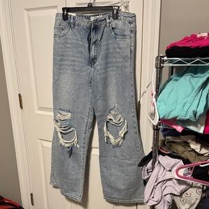 Distressed Light Blue Flare Jeans